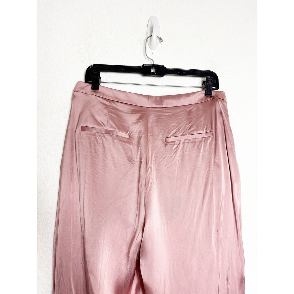 VINCE Liquid Shine Straight Leg Trousers Size 10 Pink Satin Wide Leg Career Wear - Picture 11 of 13
